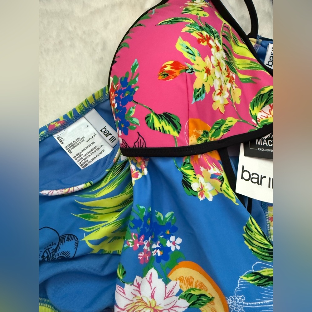 Bar III Plunge Tankini Tropical Print Size L Bottoms and Medium Top - Picture 5 of 5